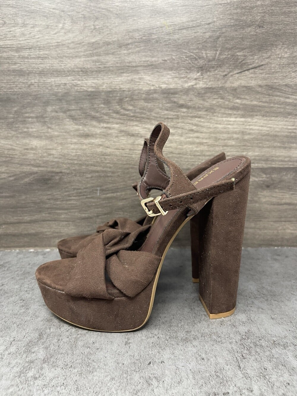 EXPRESS Suede Twist Strap Platform Heels Womens Size 7 Brown